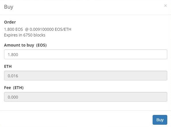 Etherdelta pop up buy window