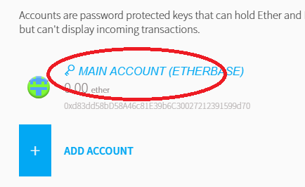 ethereum mist waller main account password