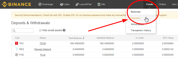 Binance Deposit Funds