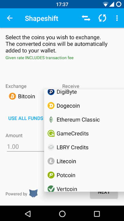 Coinomi Exchange with Shapeshift